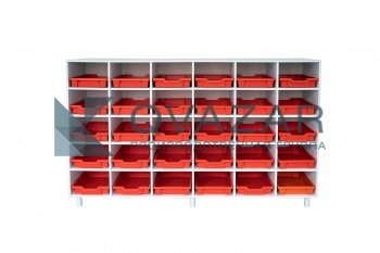 Стеллаж гардеробный для хранения обуви с пластиковыми ящиками (30 ячеек)